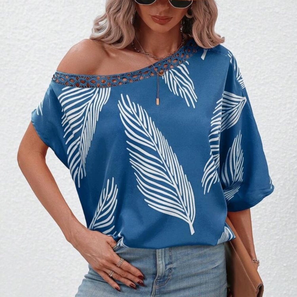 SHEIN Tropical Print Off the Shoulder Top Large